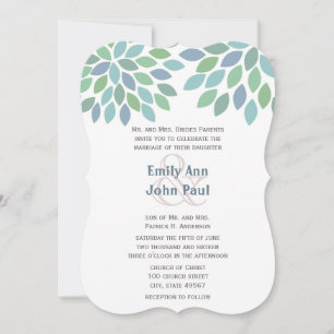 Blue Green Modern Tree Wedding Invitation
