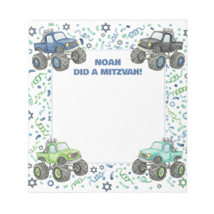 Blue Green Monster Truck Personalized Mitzvah  Notepad
