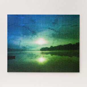 Blue Green Morning Sunrise abstract at CT River Jigsaw Puzzle