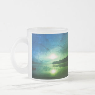 Blue Green Morning Sunrise abstract at CT River  M Frosted Glass Coffee Mug