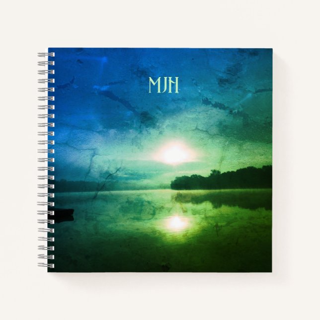 Blue Green Morning Sunrise abstract at CT River Notebook (Front)