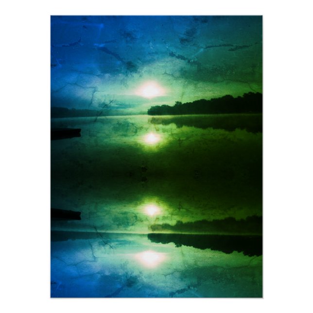 Blue Green Morning Sunrise abstract at CT River Poster (Front)