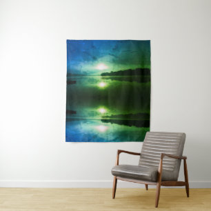 Blue Green Morning Sunrise abstract at CT River  Tapestry