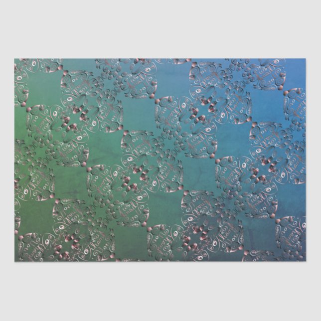 Blue Green Mottled "Thank you" Tissue Paper (Front)