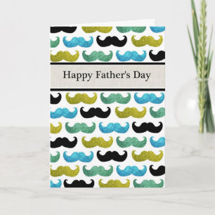 Blue & green moustaches Happy Father's Day card