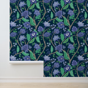 Blue & Green Mughal Garden Floral Pattern Wallpaper