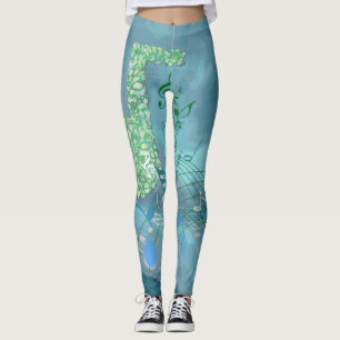 Blue & Green Music Notes Abstract Leggings