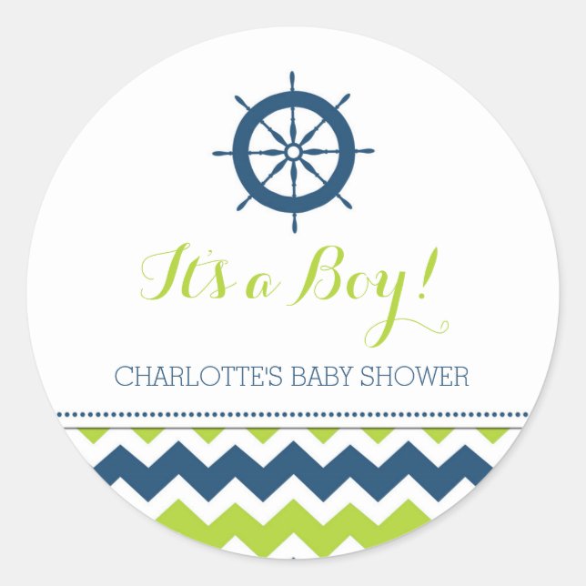 Blue Green Nautical Baby Shower Favour Stickers (Front)