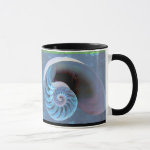 Blue-Green Nautilus Spiral Mug