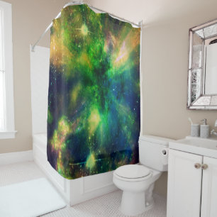 Blue Green Nebula and Stars Shower Curtain
