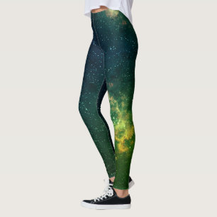 Blue Green Nebula Cloud, Milky Way Galaxy Space Leggings