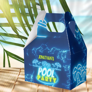Blue Green Neon Glowing Boys Birthday Pool Party Favour Box