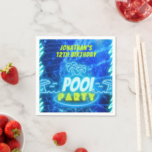 Blue Green Neon Glowing Boys Birthday Pool Party Napkin