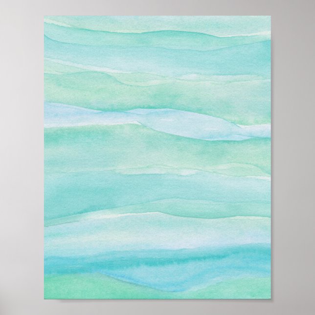 Blue Green Ocean Layers Abstract Watercolor Art Poster (Front)