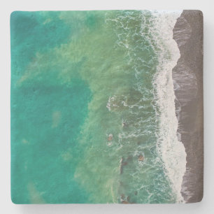 Blue Green Ocean Shore View Stone Coaster