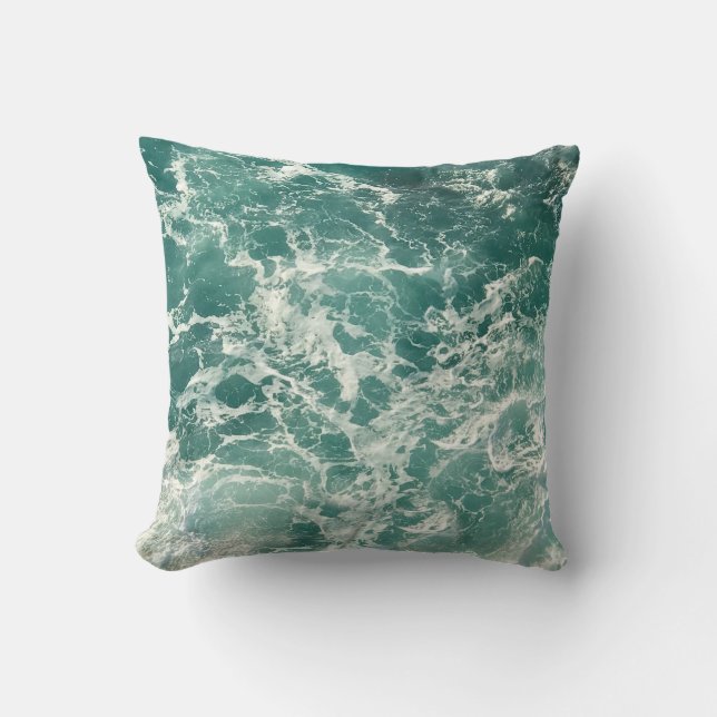 Blue Green Ocean Waves Cushion (Front)