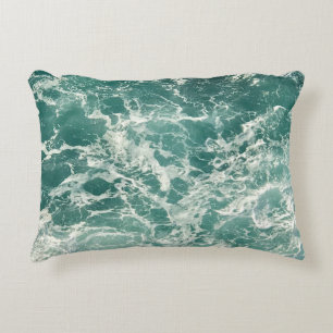 Blue Green Ocean Waves Decorative Cushion