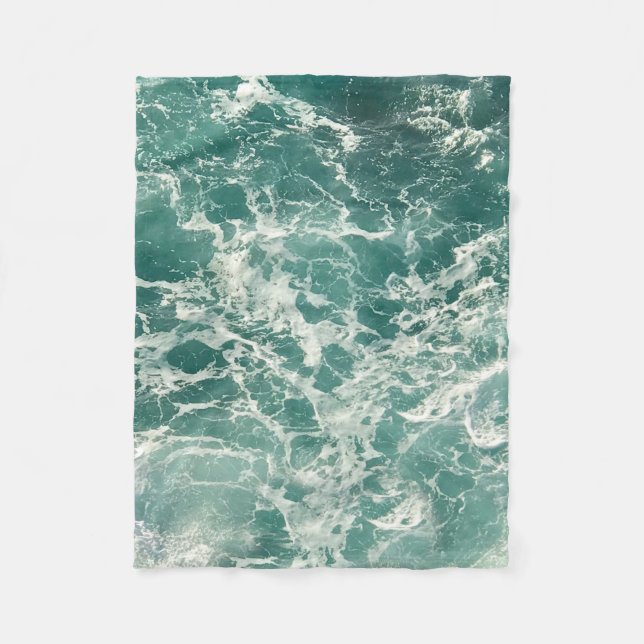 Blue Green Ocean Waves Fleece Blanket (Front)