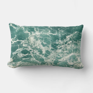 Blue Green Ocean Waves Lumbar Cushion
