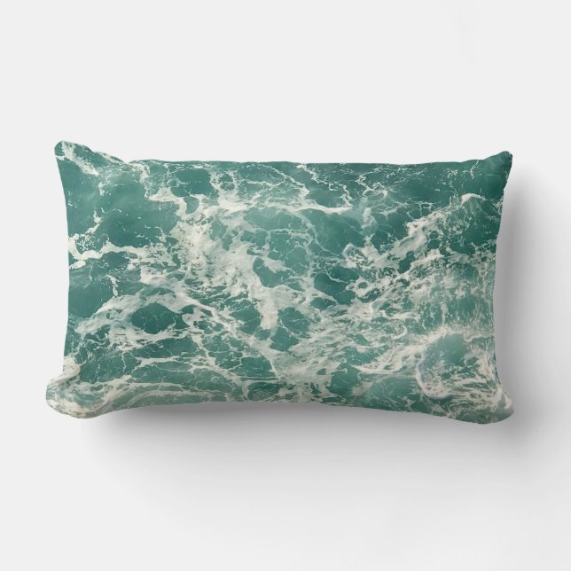 Blue Green Ocean Waves Lumbar Cushion (Front)