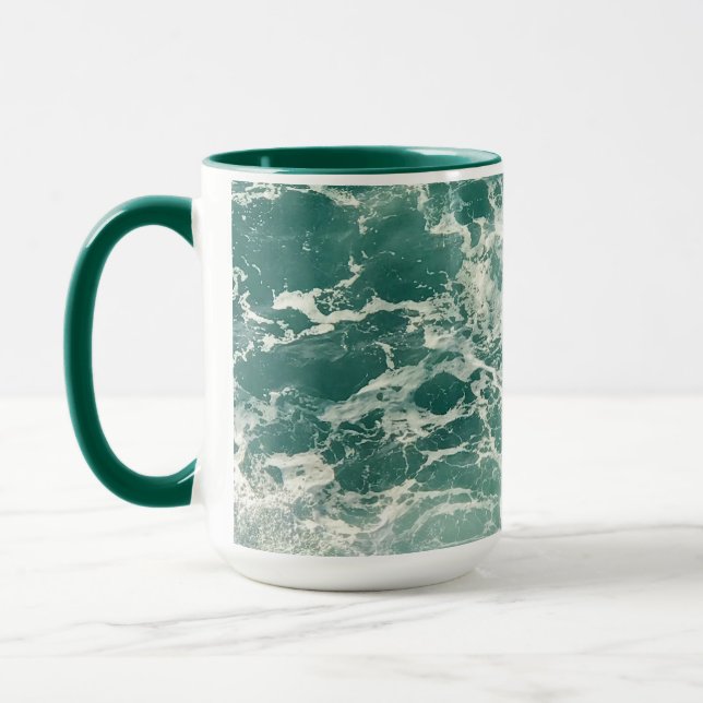 Blue Green Ocean Waves Mug (Left)