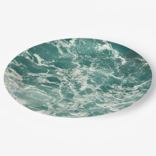 Blue Green Ocean Waves Paper Plate