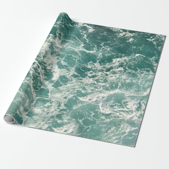 Blue Green Ocean Waves Wrapping Paper (Unrolled)