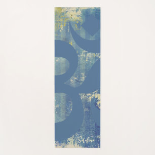 Blue Green Om Symbol Distressed Denim Personalized Yoga Mat