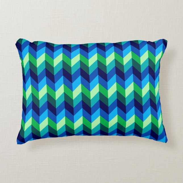 Blue Green Ombre Chevrons Accent Pillow (Front)