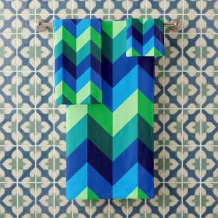Blue Green Ombre Chevrons Bath Towel Set
