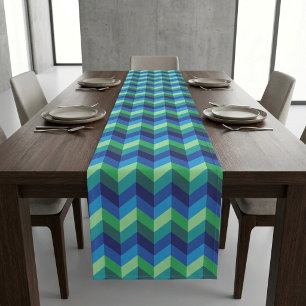 Blue Green Ombre Chevrons Large Table Runner