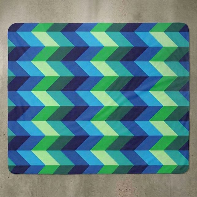 Blue Green Ombre Chevrons Medium Sherpa Blanket (Blue Green Ombre Chevrons Medium Sherpa Blanket displayed on a floor.)
