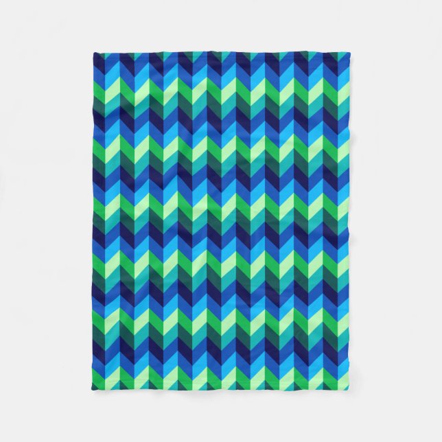 Blue Green Ombre Chevrons Small Fleece Blanket (Front)