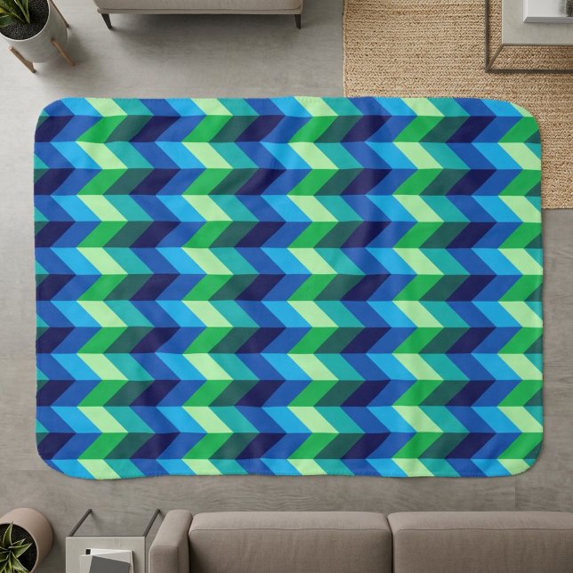 Blue Green Ombre Chevrons Small Sherpa Blanket (Blue Green Ombre Chevrons Small Sherpa Blanket on the floor of a modern style living room.)