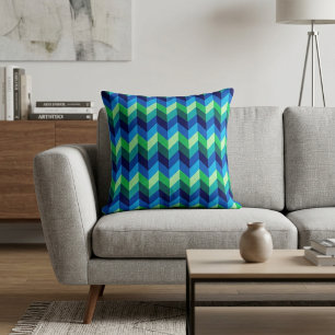 Blue Green Ombre Chevrons Throw Pillow