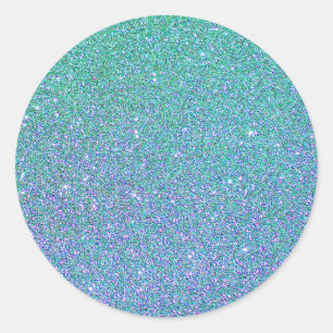Blue Green Ombre Glitter Background Classic Round Sticker