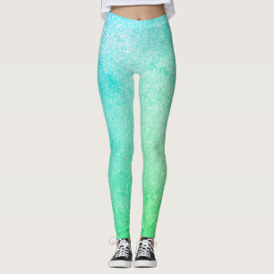 Blue Green Ombre Glitter Leggings