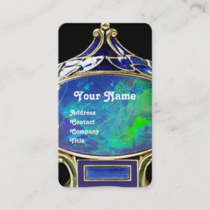 BLUE GREEN OPAL,ART NOUVEAU GOLD JEWEL MONOGRAM BUSINESS CARD