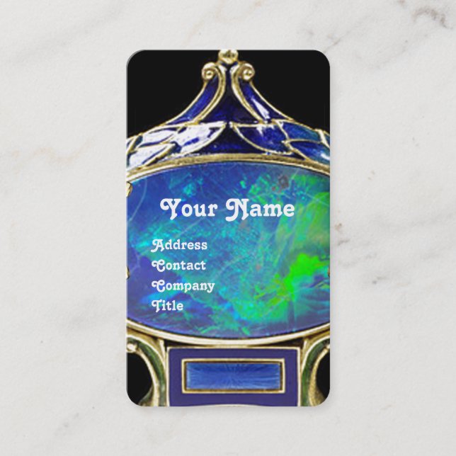 BLUE GREEN OPAL,ART NOUVEAU GOLD JEWEL MONOGRAM BUSINESS CARD (Front)
