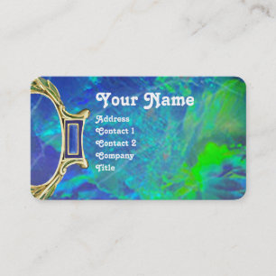 BLUE GREEN OPAL ,ART NOUVEAU GOLD JEWEL MONOGRAM BUSINESS CARD