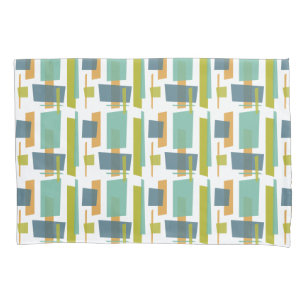 Blue Green Orange Abstract Geometric Mid Century Pillowcase
