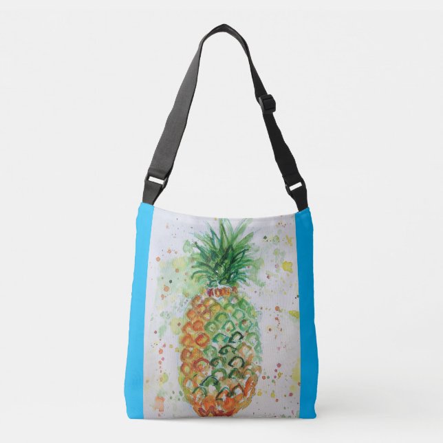 Blue Green Orange Pineapple Fruit Crossbody Bag (Front)