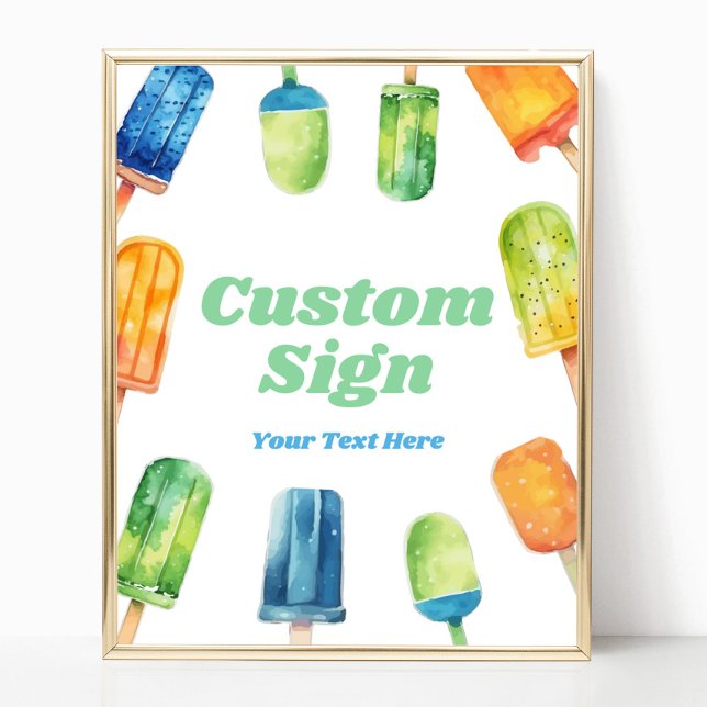Blue Green Orange Popsicle Party Custom Table Sign (Creator Uploaded)