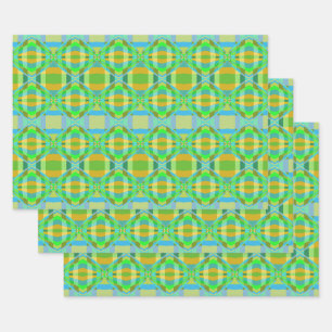 Blue Green Orange Purple Creamy Lattice Pattern Wrapping Paper Sheet