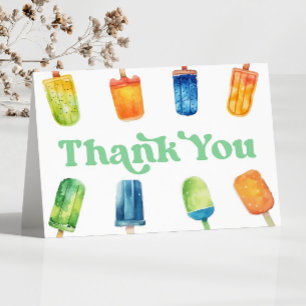 Blue Green Orange Retro Popsicle Birthday Party Thank You Card
