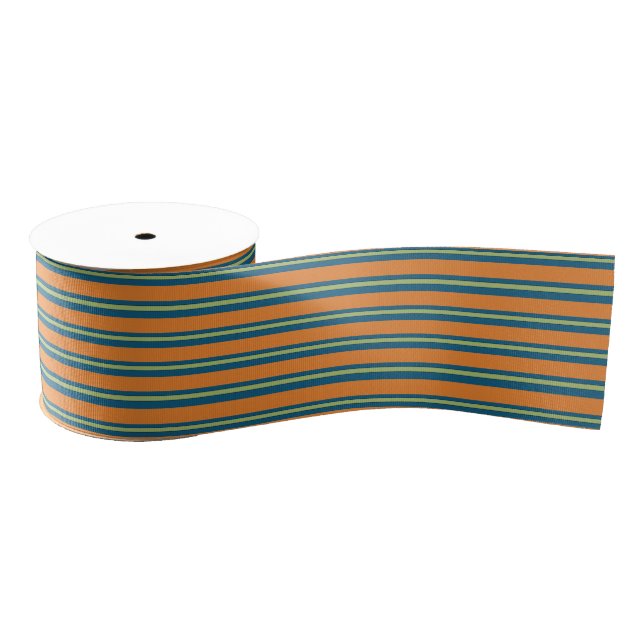 Blue Green Orange Stripe Ribbon Grosgrain Ribbon (Spool)