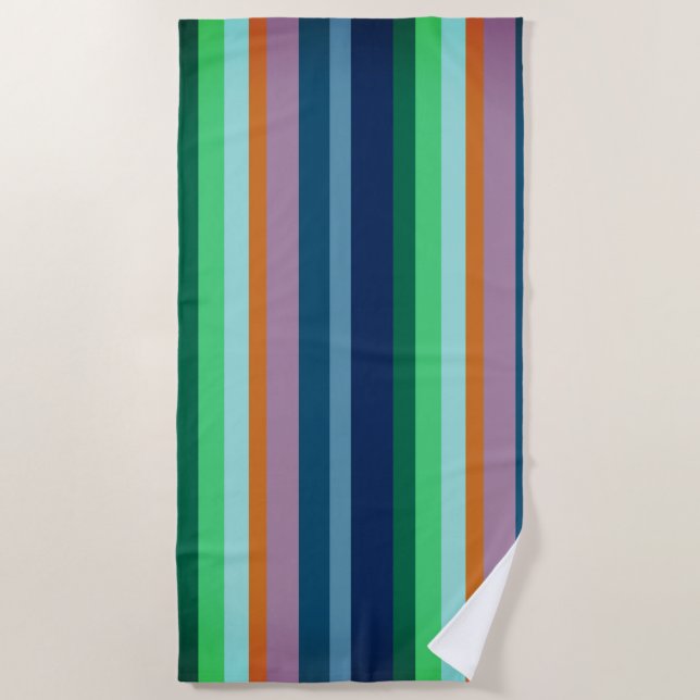 Blue, green, Orange Stripes Beach Towel (Front)