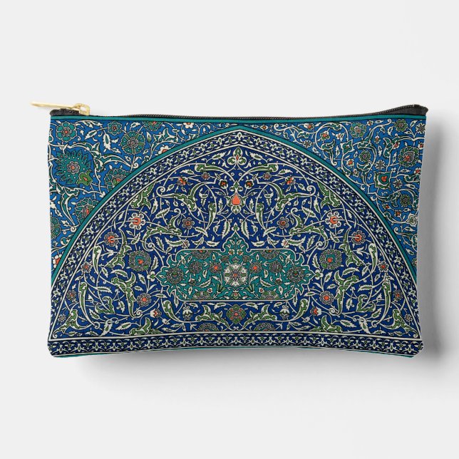 Blue Green Orange Teal Ornate Arabic Pattern Accessory Pouch (Front)