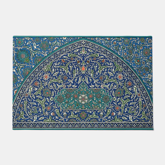 Blue Green Orange Teal Ornate Arabic Pattern Doormat (Front)