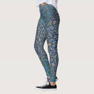 Blue Green Orange Teal Ornate Arabic Pattern Leggings